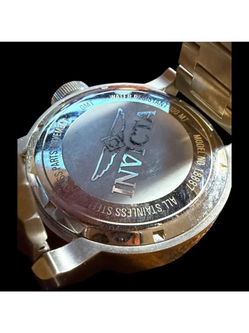 Invicta Mens Model 18887 Blue Dial Stainless Steel GMT Watch 100M Water Resistan